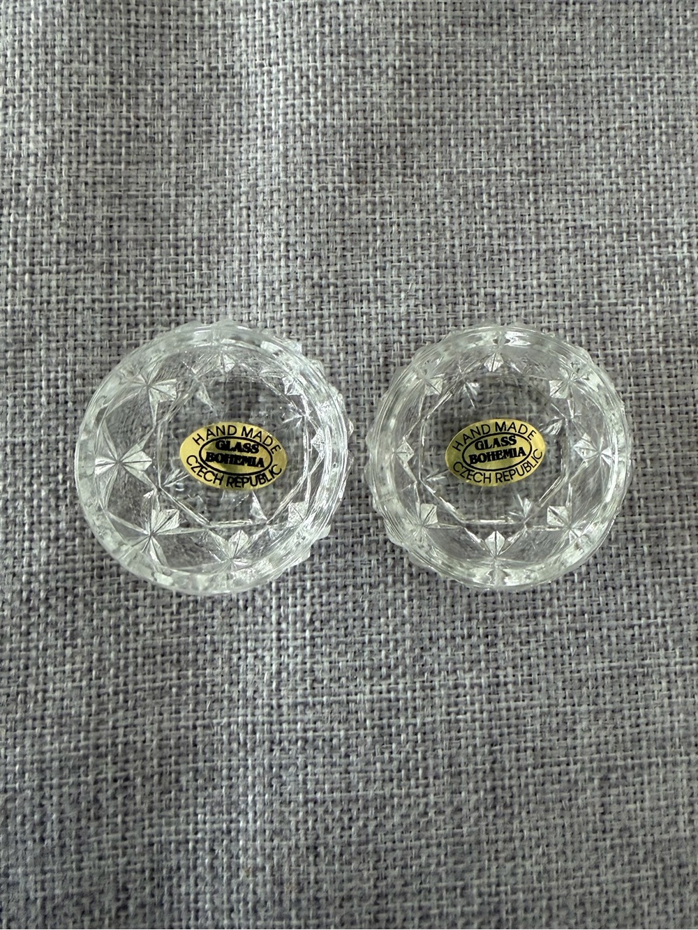 Bohemian Czech Republic Cut Crystal Salt Cellar / Trinket Dish Set (2)